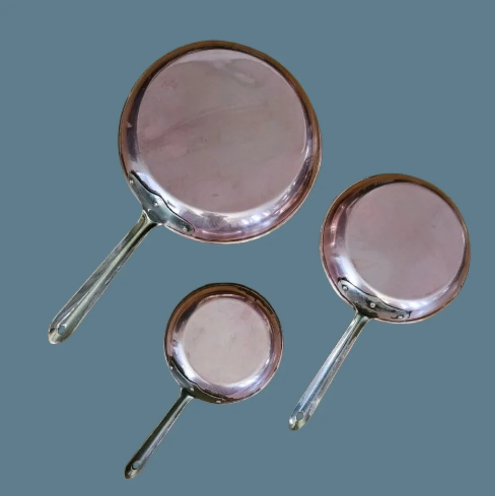 *Sotal Copper, Brass Fry Pans Vintage Set of 3 Tin-lined With Other